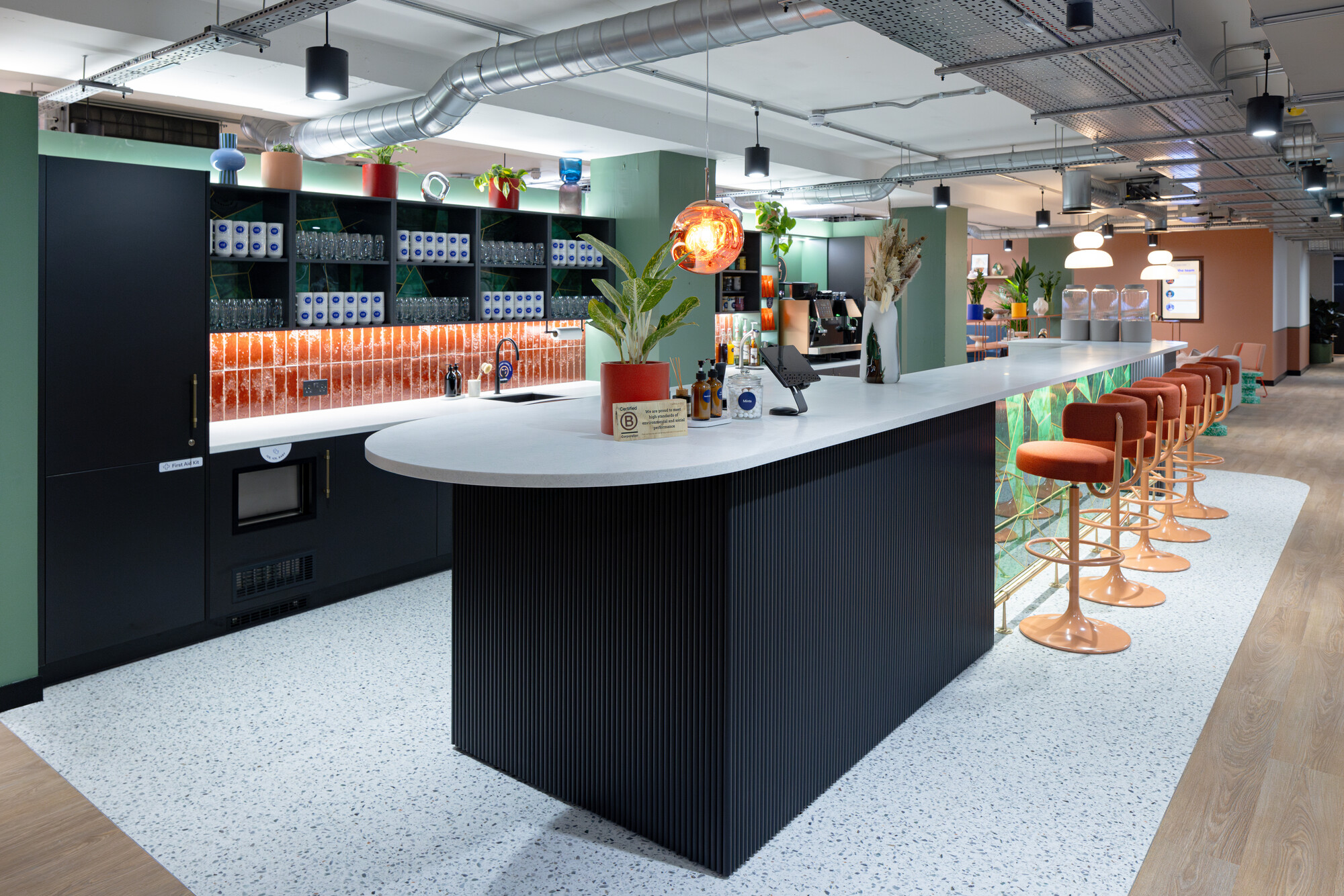 Work.Life Courtyard Building teapoint area, featuring the gemstone tiles and accents.