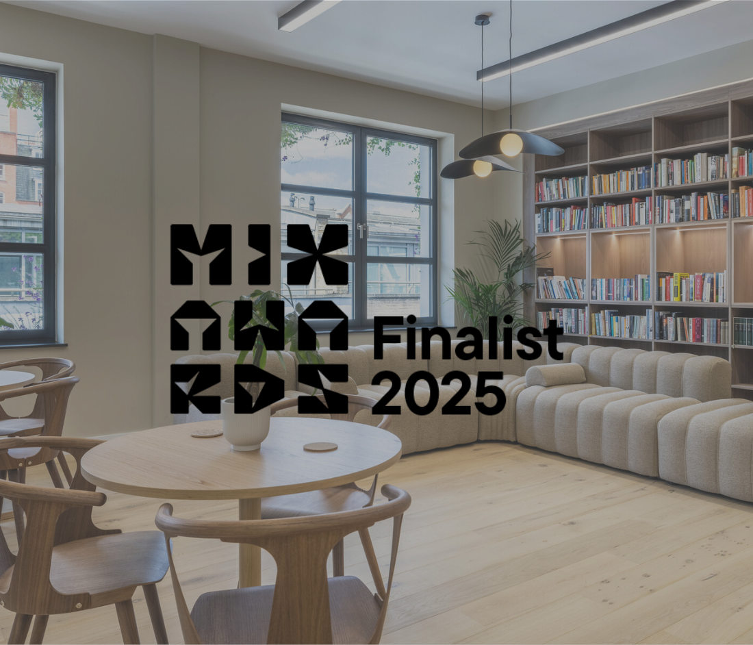 Two shortlisted for Mix Awards 2025 with their Transition project. Contemporary reading lounge with soft modular seating and timber finishes.