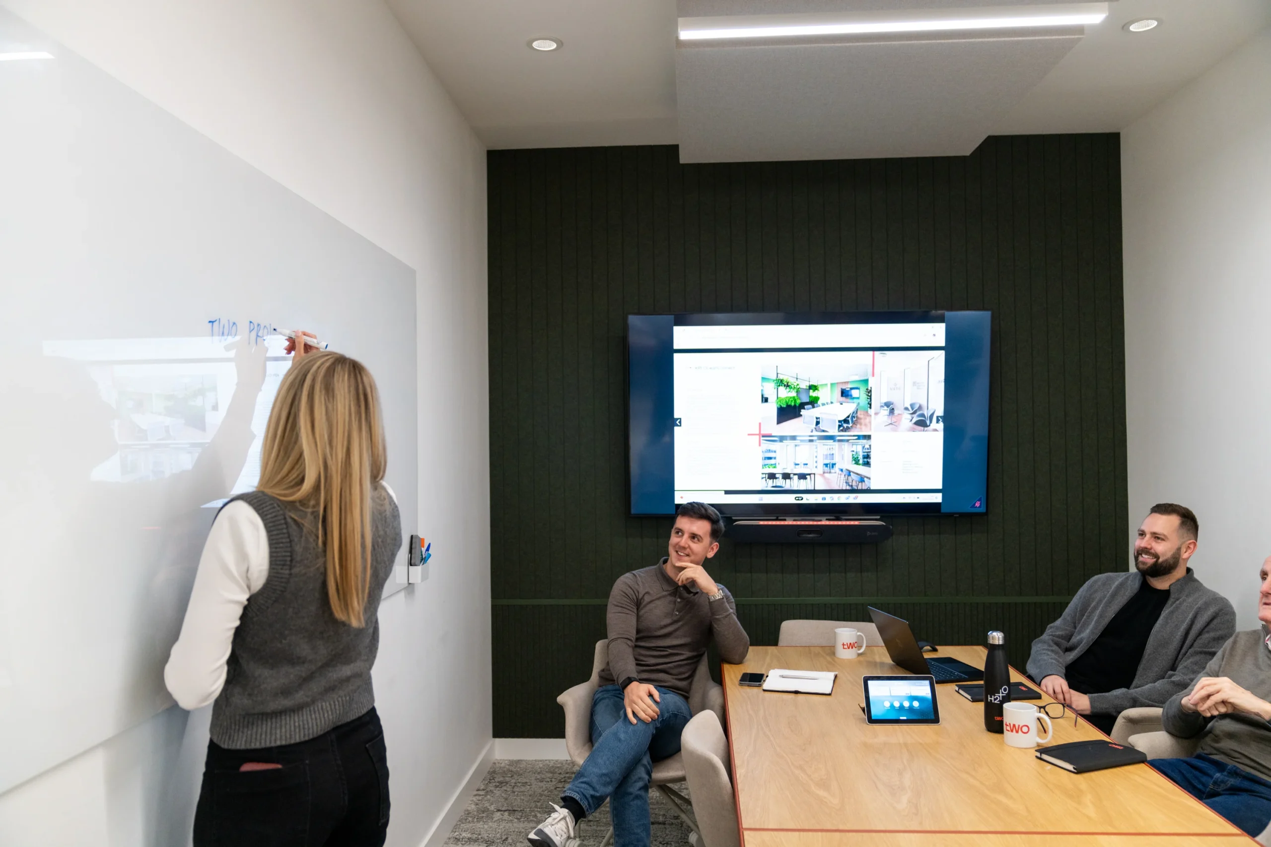 The Two leadership team discuss projects in a meeting