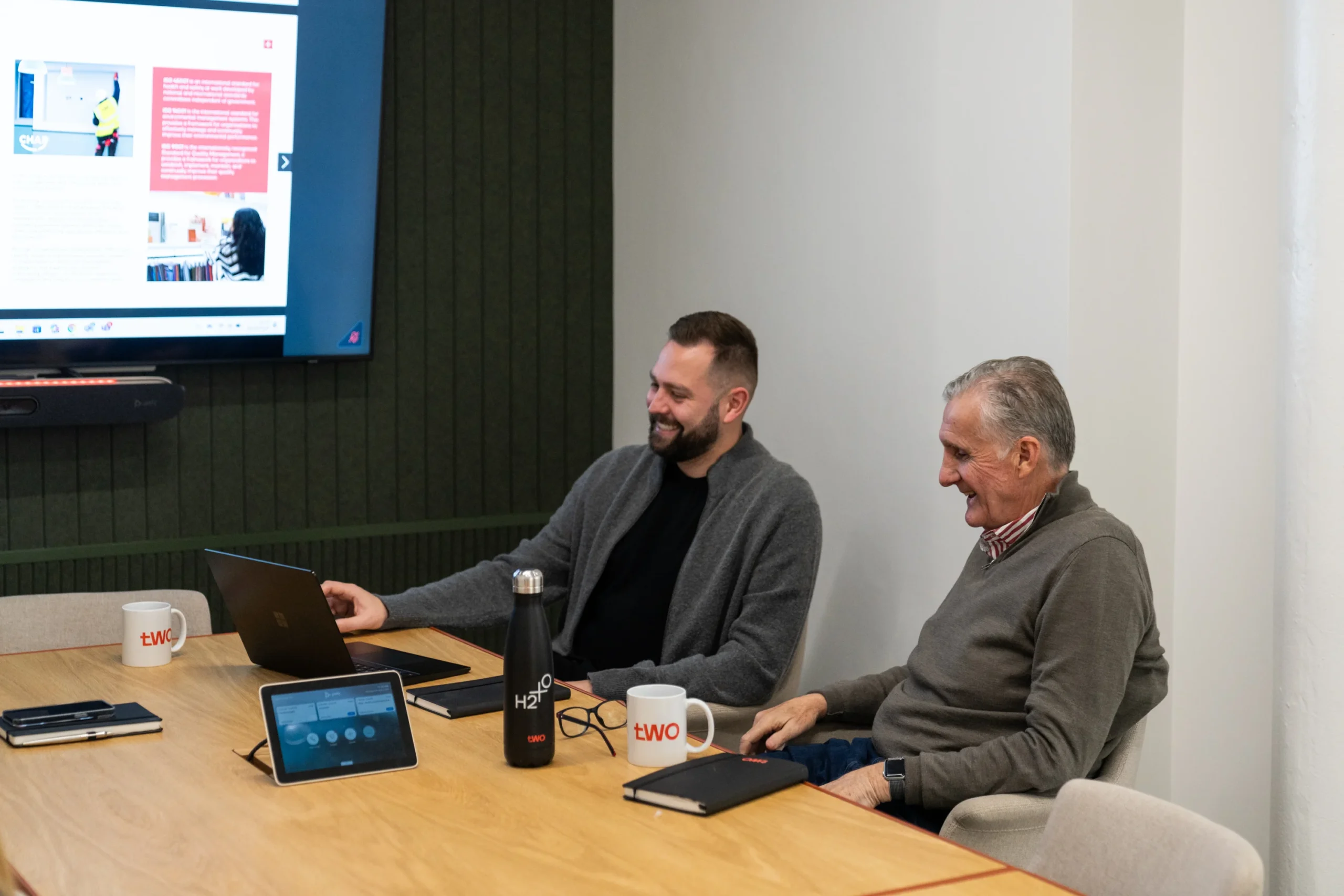 The leadership team at Two collaborate in a meeting room
